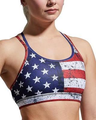 Born Primitive Warrior Sports Bra – Supportive America Flag Workout Bra for Women–Padded Bra Top–Medium Support Athletic Bra