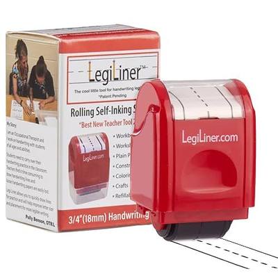 LEGILINER 3/4" Dashed Handwriting Line (RED) Teacher Stamp – Tri-Line Dashed Pattern. Classroom & Home Use. Refillable Ink Writing Practice Roller Stamp.