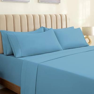 LuxClub Twin Sheets - Soft Bed Sheets for Kids, 4 PC Deep Pockets 18" Eco Friendly Wrinkle Free Fitted Sheets Machine Washable Hotel Bedding Silky Soft - Light Blue