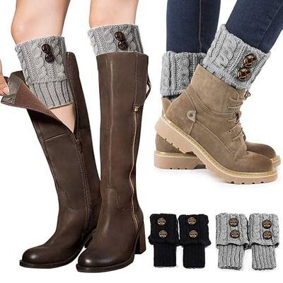 Womens Boot Topper Socks, SIMIYA Cuffs Leg Warmers Socks, 2 Pack Winter Button Crochet Knitted Short Boots Socks Boot Cuffs(Black+Light Grey)