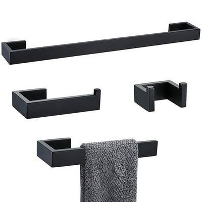 4 Pieces Bathroom Hardware Accessories Set Black Towel Bar Towel Holder Robe Hook Toilet Paper Holder Stainless Steel,Q8-P4BK