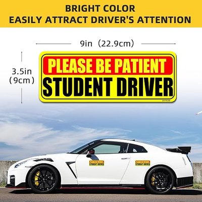 Student Driver Sticker Magnet for Car 3 Pack, Please Be Patient Student Driver Magnet, Magnetic New Drivers Vehicle Safety Sign, Yellow Large Bold Text 9 X 3.5 Inch