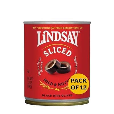 Lindsay Sliced Black Ripe Olives, 3.8 Oz (Pack of 12), Keto Friendly, Healthy Snack, Perfect for Salads, Pizzas, Pastas, Charcuterie Boards