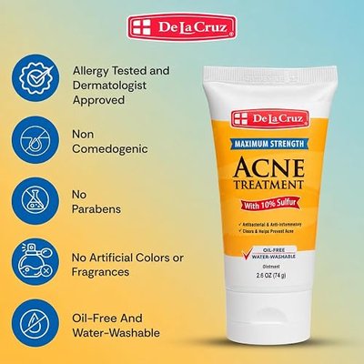 De La Cruz Sulfur Ointment - Cystic Acne Treatment for Face and Body - Daily 10 Min Spot Treatment Mask - Safe and Effective Game Changing Hormonal Acne Treatment that Clears Up Pimples - 2.6 OZ Tube