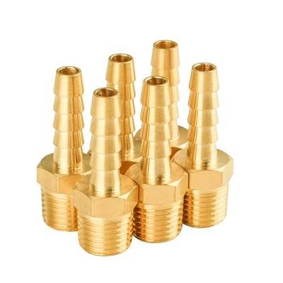 SUNGATOR 6-Pack 1/4 Inch Hose Barb Fittings, Brass Air Hose Fittings, 1/4'' Male NPT Pipe Thread × 1/4'' Barb End Adapter, Brass Air Line Repair Kit for Compressor
