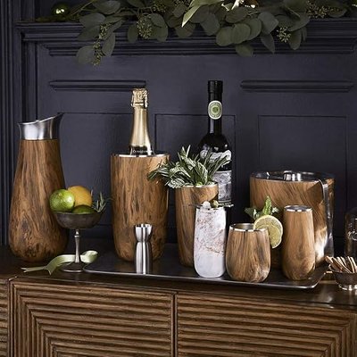 S'well Stainless Steel Wine Chiller, Holds 750ml Bottle, Teakwood, Triple Layered Vacuum Insulated Container Keeps Bottles Chilled for Longer, BPA Free Barware