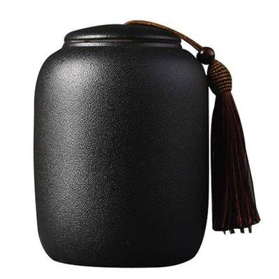 Black Handmade Ceramic Loose Tea Caddy Storage Jar Canister,Food Storage Jar Canister Unique Design Food Canisters for Coffee Spice Nuts Snacks Seasonings (Style 1)