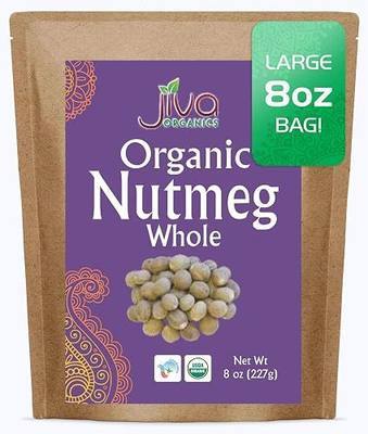Jiva Organics Organic Nutmeg Whole 8 ounce Bag - 100% Natural & Non-GMO Spice