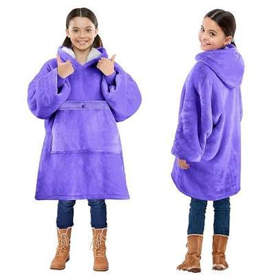 Solaris Oversized Wearable Blanket Hoodie for Kids, Warm Soft Kids Gift, Super Cozy Sherpa Fleece Hoodie Sweatshirt Pullover for Teens, Girls, Boys, Purple