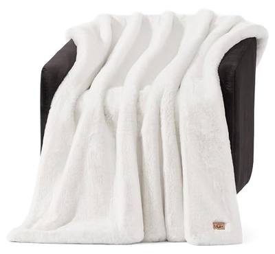 UGG Euphoria Throw Blanket, Plush Faux Fur Blanket, 50" x 70", White Snow | Reversible Fluffy Faux Fur to Ultra Soft Microfiber, Velvety Soft, OEKO-TEX Compliant, Machine Washable, Home Decor