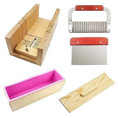 Soap Making Kit - Adjustable Wooden Cutter, Silicone Molds, Stainless Steel Scrapers, Wooden Storage Box