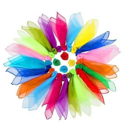 12 Colors 24 Inches Square Dance Scarves for Play, Music Dance Class | Square Soft Flowy Silky Play Scarves for Juggling, Stage Magic Tricks and Music Movement Activities