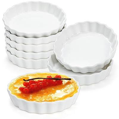 Foraineam Set of 8 Pieces Porcelain Shallow Ramekins, 5 Ounce Creme Brulee Ramekin Dishes Round Baking Ramekins Set