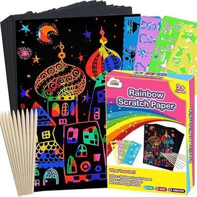ZMLM Rainbow Scratch Paper Art Crafts, 100PCS Rainbow Scratch Paper Art for 3 4 5 6 7 8 9 Years Old Girls Boys, Arts and Crafts for Kids 4-6, Birthday Gifts Toys and Party Favors (Pink)