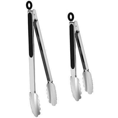 600℉ Heat Resistant Kitchen Tongs with Locking, Set of 9-inch and 12-inch Stainless Steel Metal Cooking Tongs with Non-Slip Grip, Perfect for Grilling, Barbecue (BBQ) and More