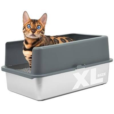iPrimio Stainless Steel Cat Litter Box, XL 23.5" x 15.5" with Enclosure | High sided steel box with a detachable enclosure that cuts litter scatter and spray. Rust proof and odor resistant for life.
