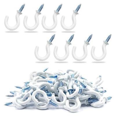 50Pcs 1/2-Inch Cup Hooks Ceiling Hooks, White | Plastic-Covered Metal, Screw-in Hooks