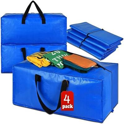 Heavy Duty Extra Large Blue Moving Bags with Strong Zipper Backpack Handles | 4 Pack Clothes Storage Bags Totes Space Saving Moving Boxes Bins Packing Bags for College Dorm Compatible with Ikea Frakta