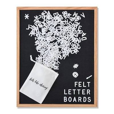 Black Felt Letter Board 16x20 Inches, Changeable Letter Board Plus 348 White Plastic Letters, Warm Oak Frame Wooden Letter Board w/Sawtooth Wall Hanger + Drawstring Pouch For Letterboard Letters