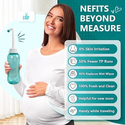 Peri Bottle for Postpartum Care, Tinabless 2020 Upgrade 500ml Portable Travel Bidet Bottle for Baby, Women or Bedridden Patient with 2 Nozzles for Different Needs