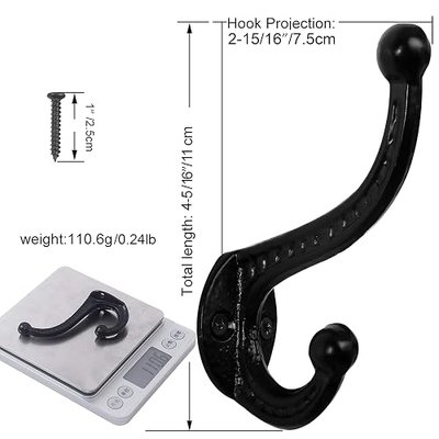 WEBI Rustic Coat Hooks:5 Cast Iron Hooks for Hanging,Heavy Duty Antique Vintage Wall Hooks for Towel,Robe,Farmhouse,Mudroom,Closet,Black