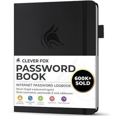 Clever Fox Password Book with Alphabetical Tabs, 4"x5.5" Keeper Black | Hardcover 4” x 5.5”, small password keeper & internet address book for seniors, office supplies, website login organizer