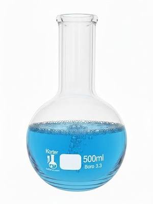 500ml Boiling Flask, 3.3 Boro. Glass, Flat Bottom, Heavy Wall, Distillation Receiving Apparatus, Karter Scientific 250B4 (Single)