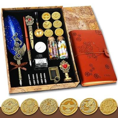 Aifeiter Blue Feather Pen Ink and Wax Sealed Stamp Set