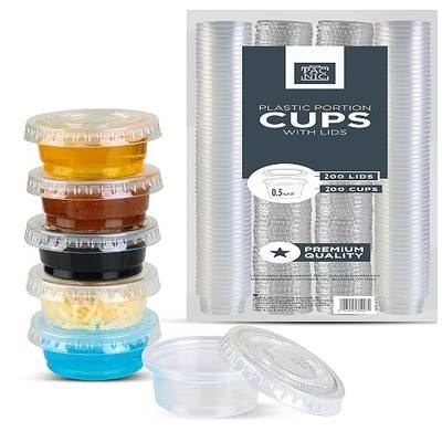 Gecko Food & Water Cups 0.5 oz – 200 Mini Plastic Cups + 200 Lids | Reptile Feeder Ledge Cups, Portion Containers for Samples, Sauce, Makeup, or Pills.