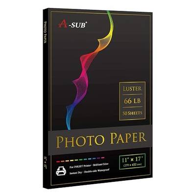 A-SUB Luster Photo Paper, Waterproof, 11x17 Inch | 50 Sheets, 66lb, Single Sided, for Inkjet Printers, for Photo Printing, Art Prints