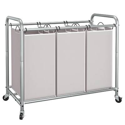 STORAGE MANIAC 3 Section Laundry Sorter, 35.6 Gal (135 L) Laundry Hamper Cart with Heavy Duty Rolling Lockable Wheels and Removable Bags, Clothes Organizer Basket Separator Hamper, Gray
