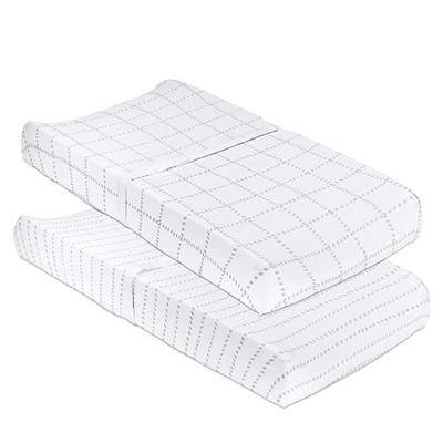 Changing Pad Cover Jersey Knit Cotton for Baby Boy Or Baby Girl Doubles As Cradle Sheet, Grey Dotted Stripes & Grey Grid Lines, (Pack of 2)