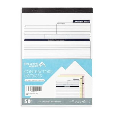 Blue Summit Supplies Contractor Invoice Book, 50 Sets, 3 Part Carbonless | Full page carbonless 3 part invoices, white plus 2 copies, space for company stamp, contractors, letter size