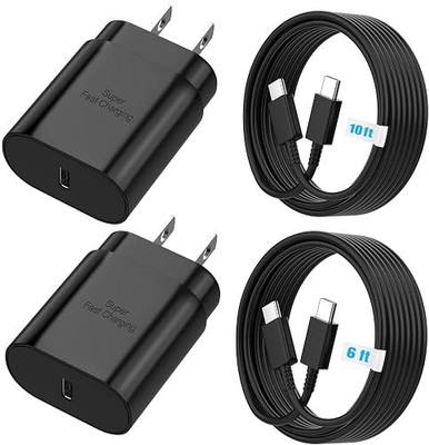 TT&C 25W Charger for Android, Super Fast Charging USB C Block & Type C Charge Cable Cord (6ft & 10ft) Compatible with Samsung Galaxy S26, S25, S24 Plus, S23, S22, & for iPhone 15/16/17-Black 2-Pack