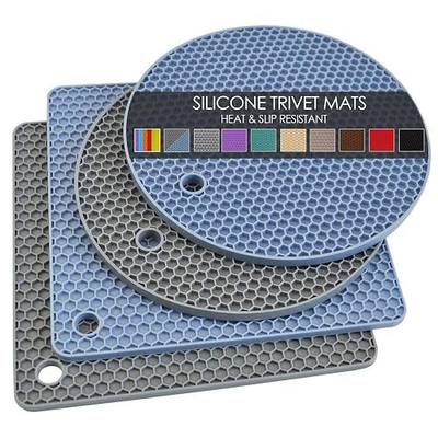 Trivets for Hot Dishes, 4 Pack Silicone Hot Pads for Kitchen, Non-Slip Heat Resistant Silicone Mat for Countertops, Spoon Rest, Multipurpose Food Grade Thick Trivet(Gray& Blue) Pot Holders