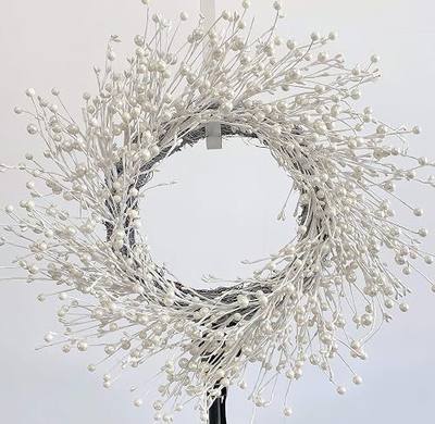 24 Inch Winter Front Door Wreath Pearl White Berry Wreath Winter Wreaths for Front Door, Fireplace, Mantel, Xmas Christmas Décor