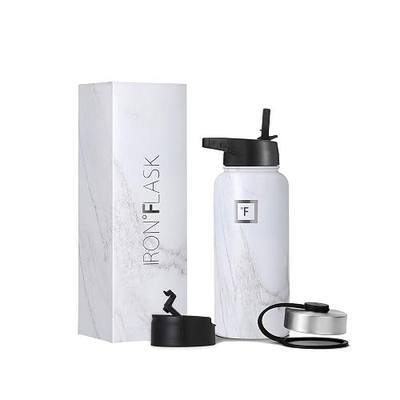 IRON °FLASK Camping & Hiking Hydration Flask with Straw, Wide Mouth Insulated Stainless Steel Sports Water Bottle - 32 oz Carrara Marble