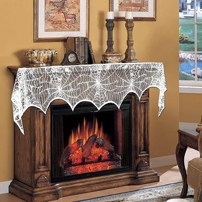 3AB Halloween Party Decorations, White Lace Spiderweb Fireplace Scarf, Fireplace Cover Festive Party Supplies, 18 x 96 inch