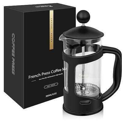 RAINBEAN Mini French Press Coffee Maker, 1 Cup, 12oz, Maximum Flavor Brewer with Stainless Steel Filter, 350ml - Small