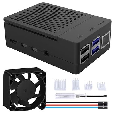 GeeekPi Case for Raspberry Pi 4, Pi 4 Fan ABS Case with PWM Cooling Fan 40X40X10mm and 4pcs Heatsinks for Raspberry Pi 4 Model B (Black with Large Fan)