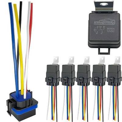 12VDC 80/60Amp Waterproof Relays, 5-pin SPDT Automotive Relay with Pigtail, Pack of 5