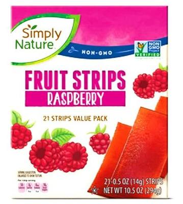 Simply Nature NON-GMO Fruit Strips Raspberry 21 Strips Value Pack