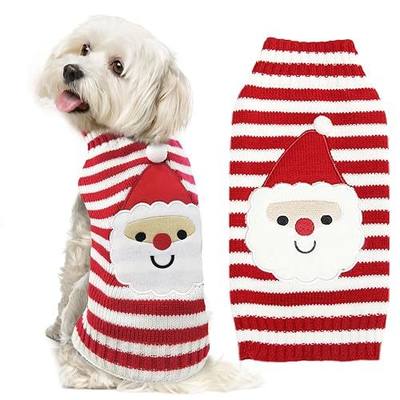Dog Christmas Sweater Xmas Pet Clothes Cute Striped Santa Claus Costume Holiday Puppy Cat Jumpers Outfits New Year Gifts for Small Medium Large Dogs (M, Red White Stripe Santa Claus)