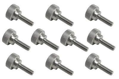 10 Pack 1/4-20 x 3/4 Inch Threads 303 Stainless Steel Diamond Knurled Thumb Screws Knobs with Straight Shoulders Right-Hand Threads SAE Flat Tip Uncoated