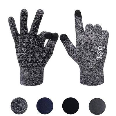Kids Touchscreen Knit Gloves, Winter Solid Black Children Warm Thick Fleece Lining Gloves