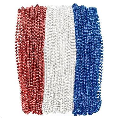THE MARDI GRAS KREWE - Beads Necklaces Mardi Gras 72 Pack, 6 Dozen 33" 7mm - Party Favors, Parades, Bulk Decorations, Costumes, Festivals, Events - Red White Blue