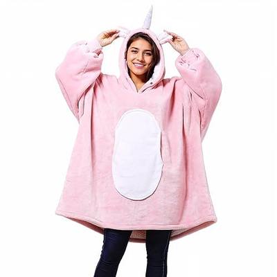 Solaris Pink Unicorn Wearable Blanket Hoodie with Large Pocket, Warm Super Soft Cozy Sherpa Sweatshirt Hoodie for Women, Best Gift for Your Lover
