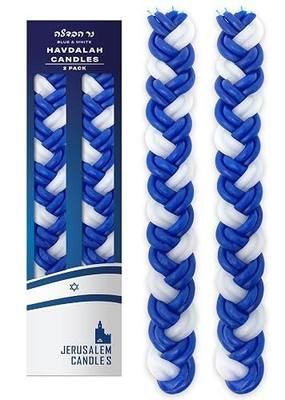 Jerusalem Candles Havdalah Candle - Braided Blue and White - Flat Havdallah Candles - 2 Pack