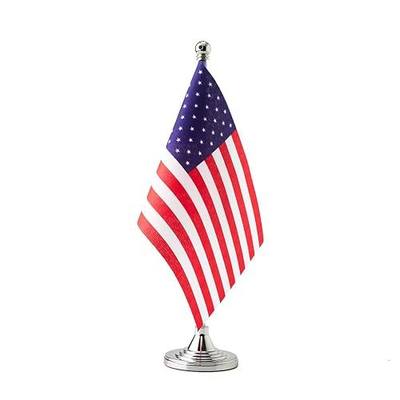 mflagperft USA Desk Flag Set, American Table Flag with Stand | 5.5x8.2 in Polyester, 12 in Metal Pole, Teachers,School Projects, Cultural Events, Event Planners, Meeting Rooms,Office Decor