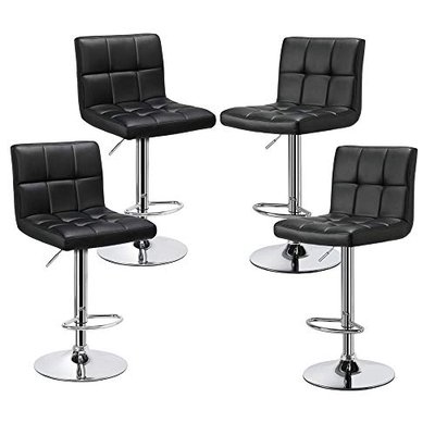 Yaheetech Counter Chairs Height Adjustable Counter Height Bar stools Kitchen Island Chairs Swivel PU Leather Chair Black X-Large Base and Seat, 4pcs
